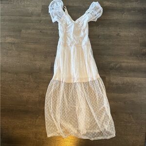 White Sheer Swiss Dot Maxi Dress with Puff Sleeves